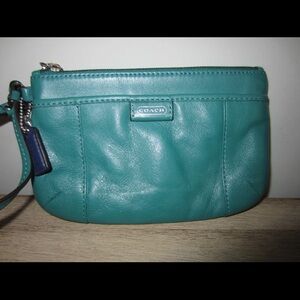 Coach Teal Leather Wristlet